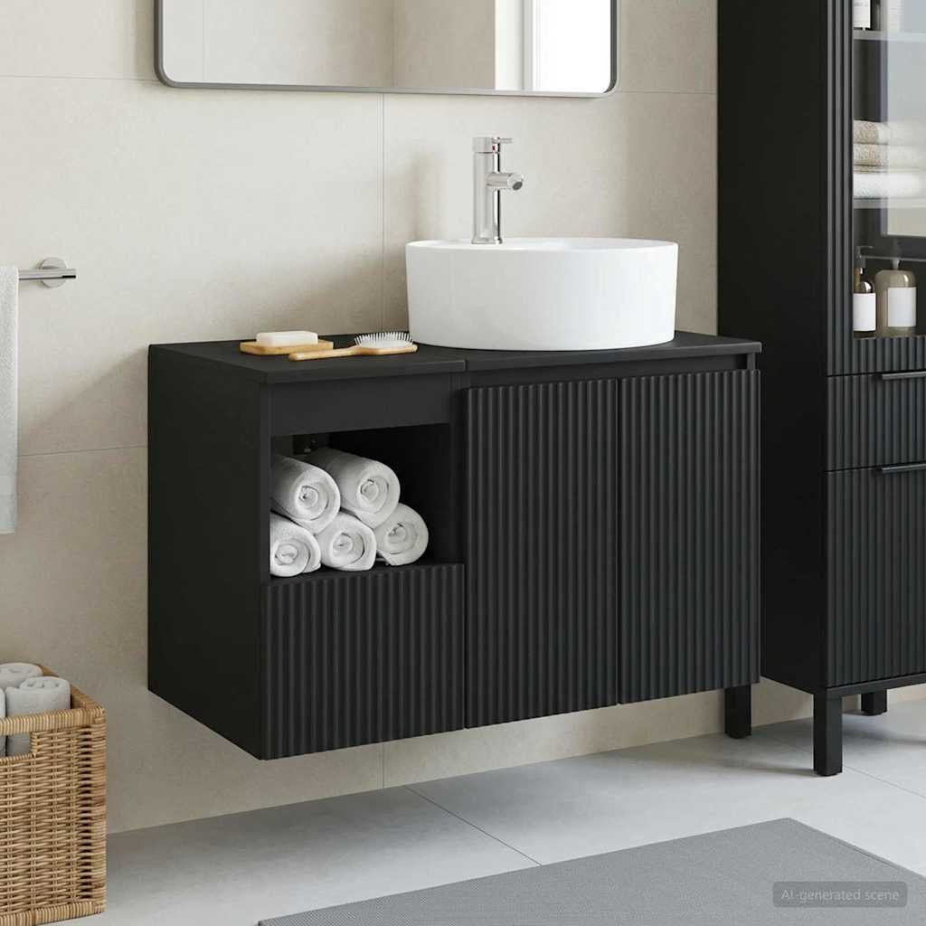 vidaXL Bathroom Furniture Set 2 pcs Black Engineered Wood