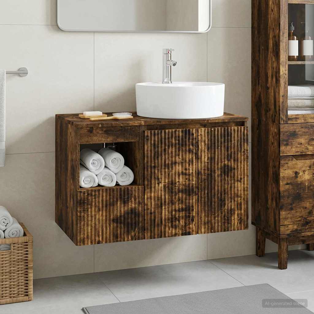 vidaXL Bathroom Furniture Set 2 pcs Smoked Oak Engineered Wood