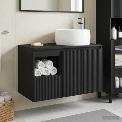 vidaXL Bathroom Furniture Set 2 pcs Black Engineered Wood