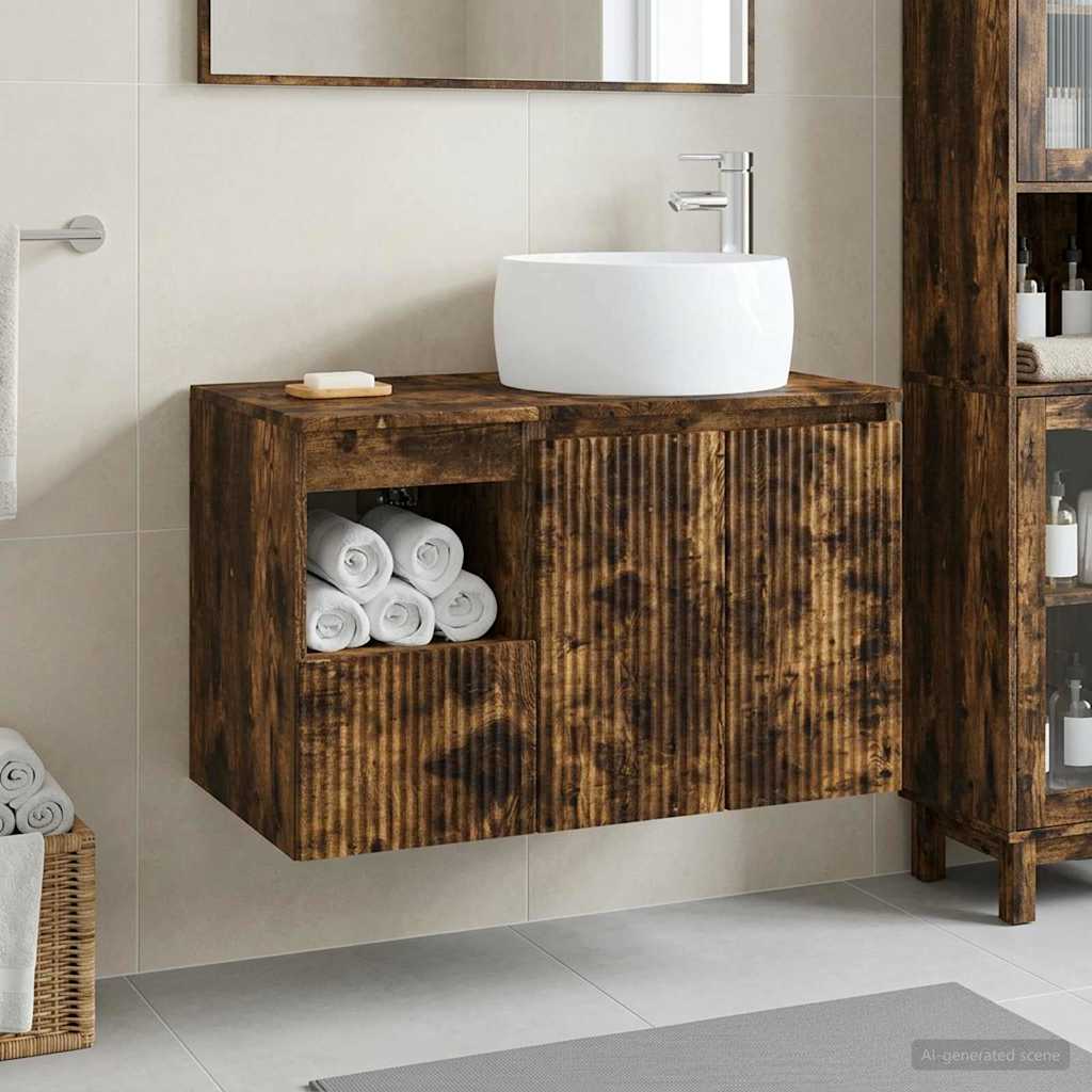 vidaXL Bathroom Furniture Set 2 pcs Smoked Oak Engineered Wood