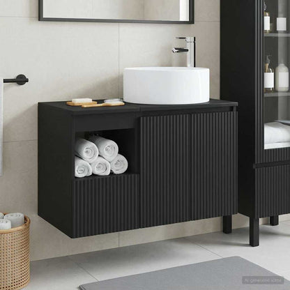 vidaXL Bathroom Furniture Set 2 pcs Black Engineered Wood
