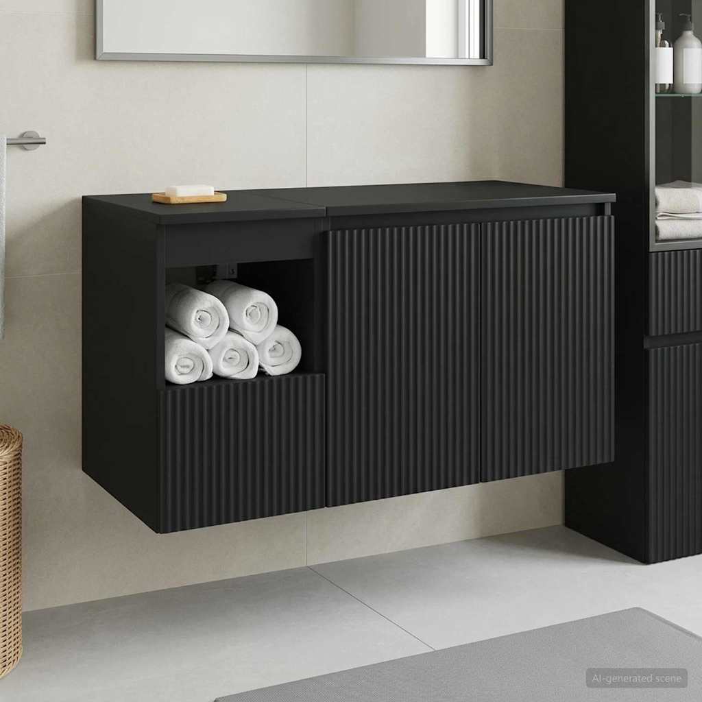 vidaXL Bathroom Furniture Set 2 pcs Black Engineered Wood