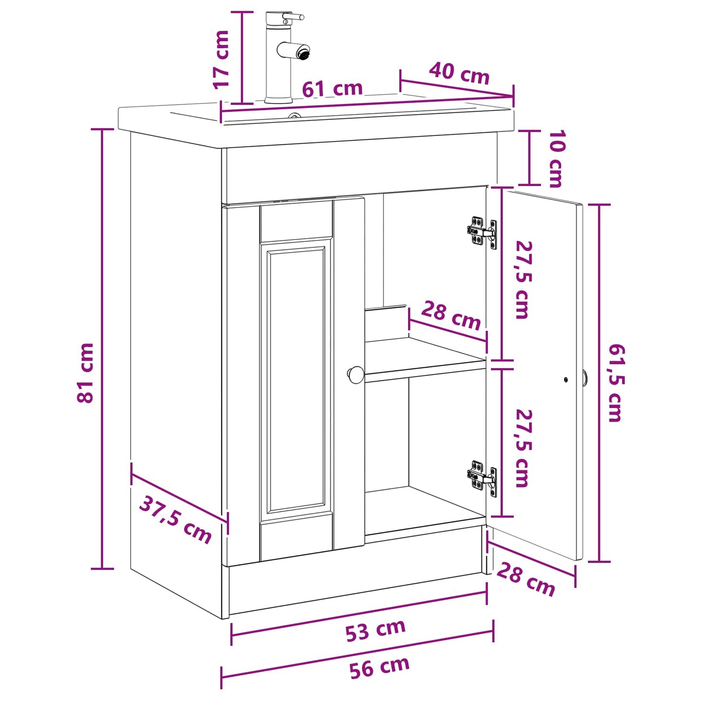 vidaXL Bathroom Furniture Set Sonoma Oak 56 x 37.5 x 81 cm