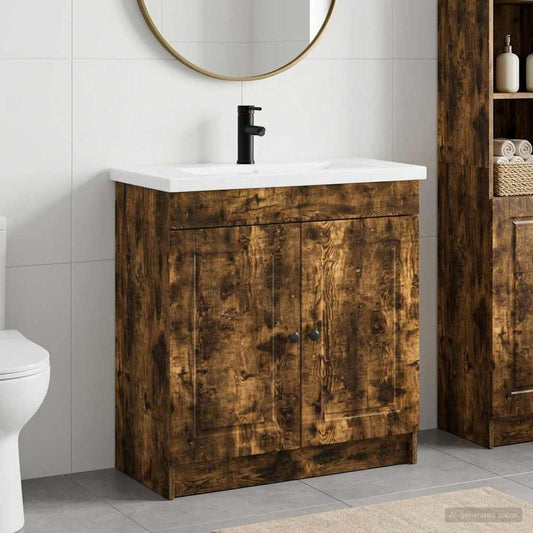 vidaXL Bathroom Furniture Set Smoked Oak 56 x 37.5 x 81 cm