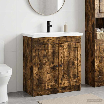 vidaXL Bathroom Furniture Set Smoked Oak 78.5 x 37.5 x 81 cm