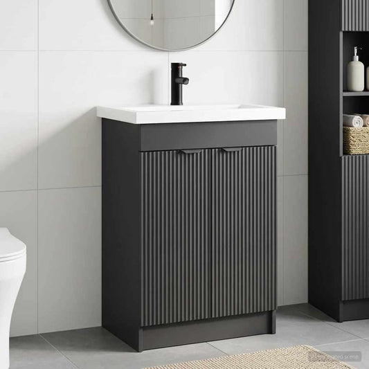 vidaXL Bathroom Furniture Set Black 56 x 37.5 x 81 cm Engineered Wood