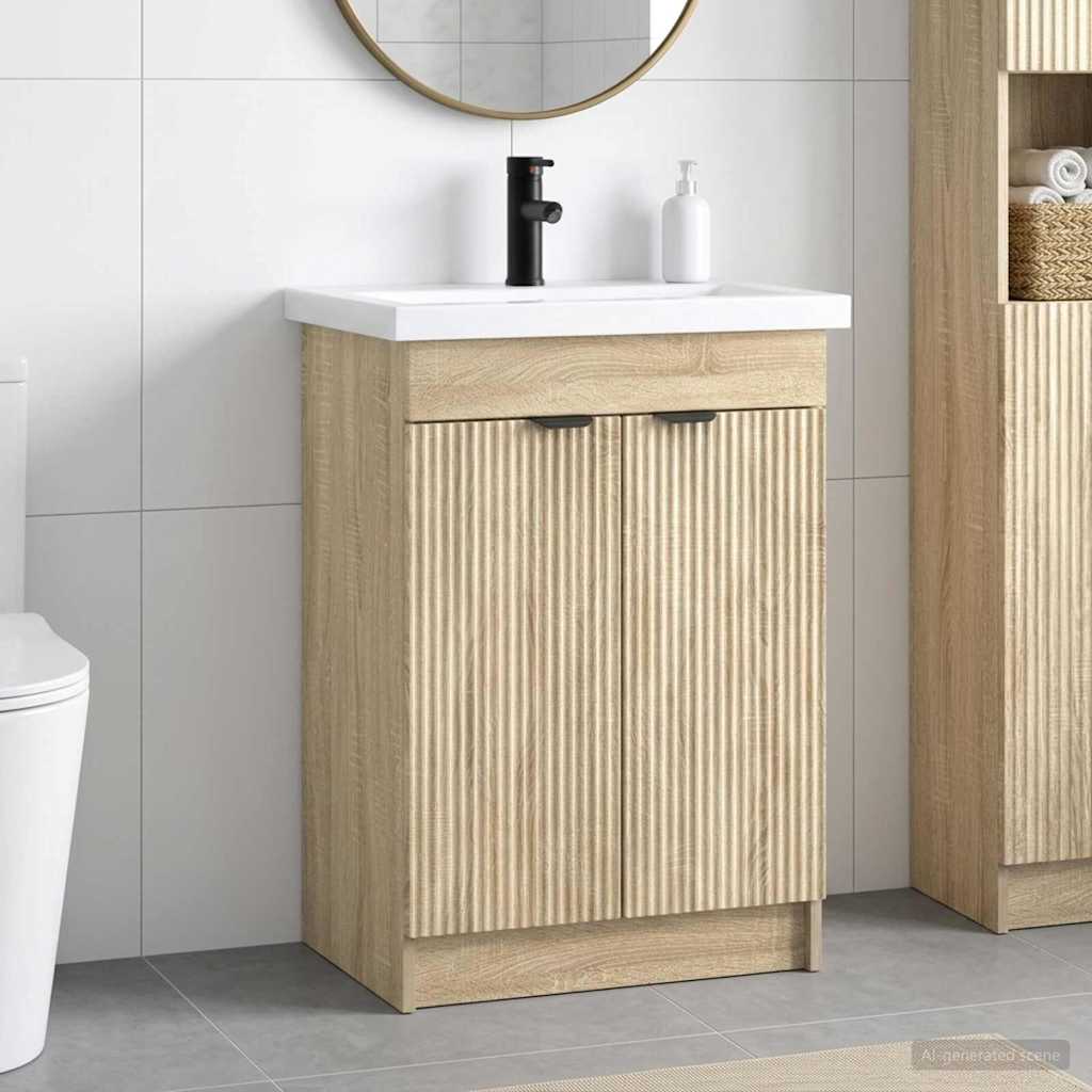 vidaXL Bathroom Furniture Set Sonoma Oak 56 x 37.5 x 81 cm