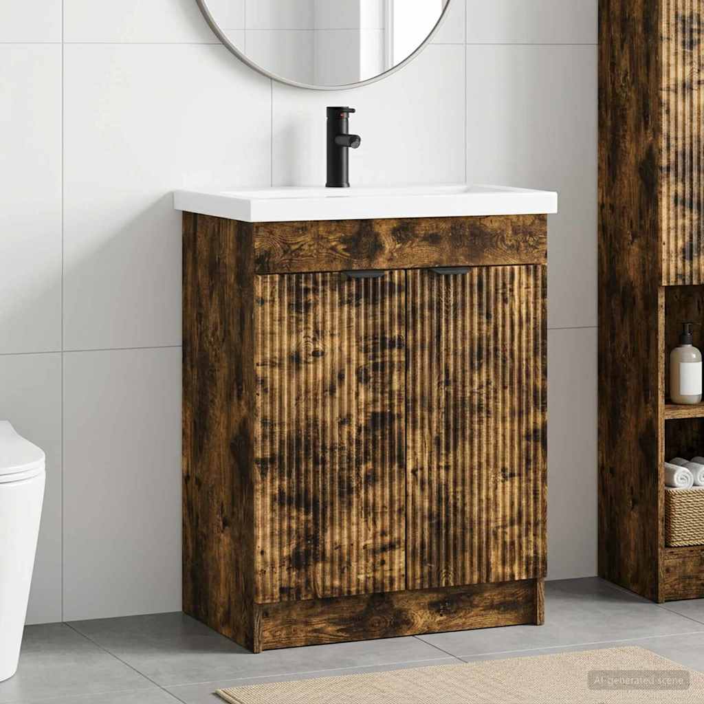 vidaXL Bathroom Furniture Set Smoked Oak 56 x 37.5 x 81 cm