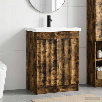 vidaXL Bathroom Furniture Set Smoked Oak 56 x 37.5 x 81 cm