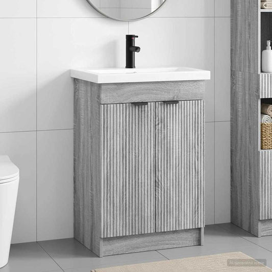 vidaXL Bathroom Furniture Set Grey Sonoma 56 x 37.5 x 81 cm
