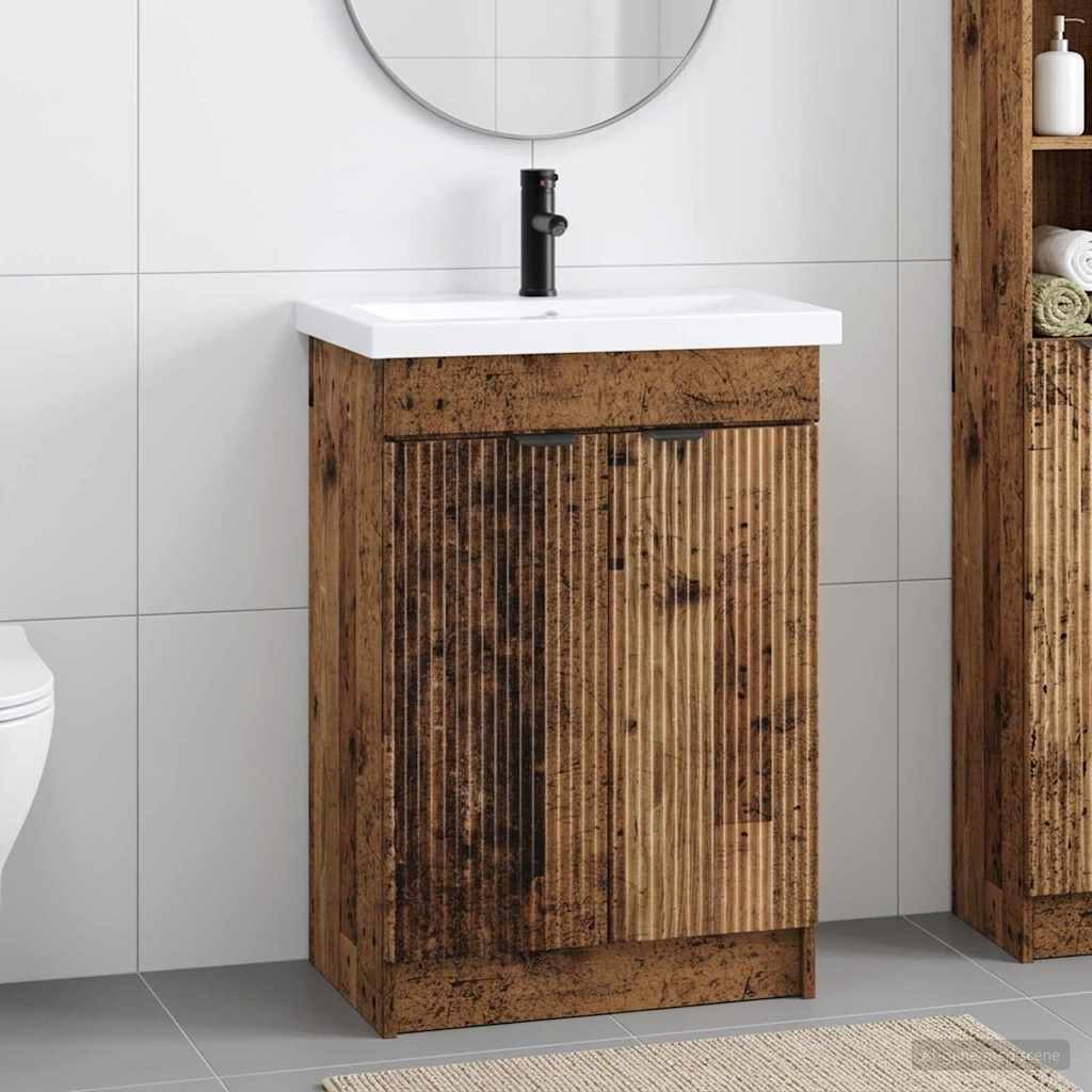 vidaXL Bathroom Furniture Set Old Wood 56 x 37.5 x 81 cm