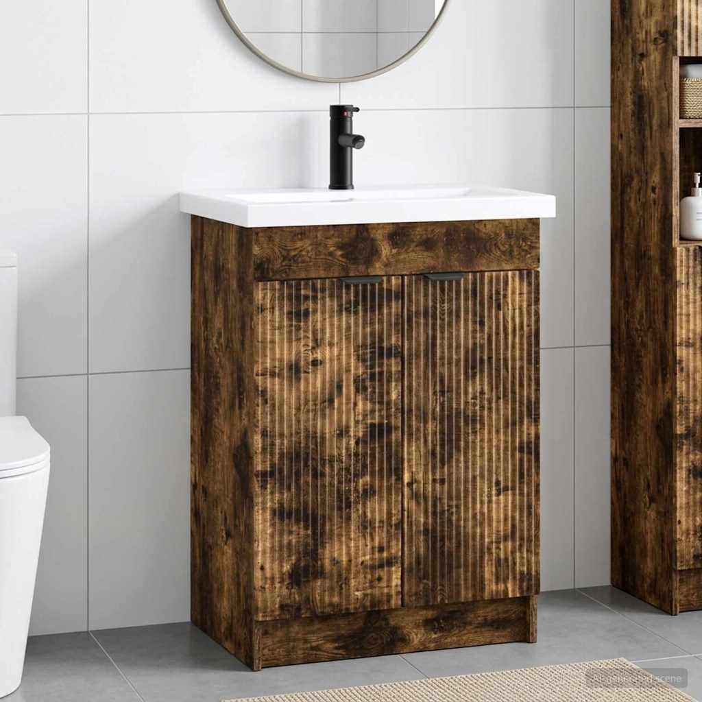 vidaXL Bathroom Furniture Set Smoked Oak 78.5 x 37.5 x 81 cm