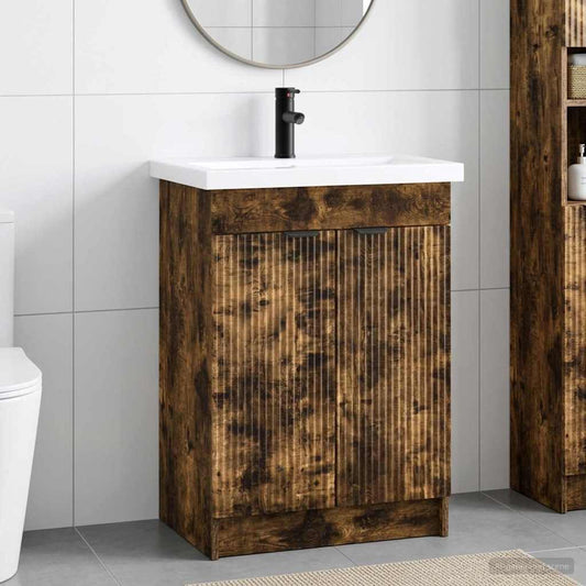 vidaXL Bathroom Furniture Set Smoked Oak 78.5 x 37.5 x 81 cm