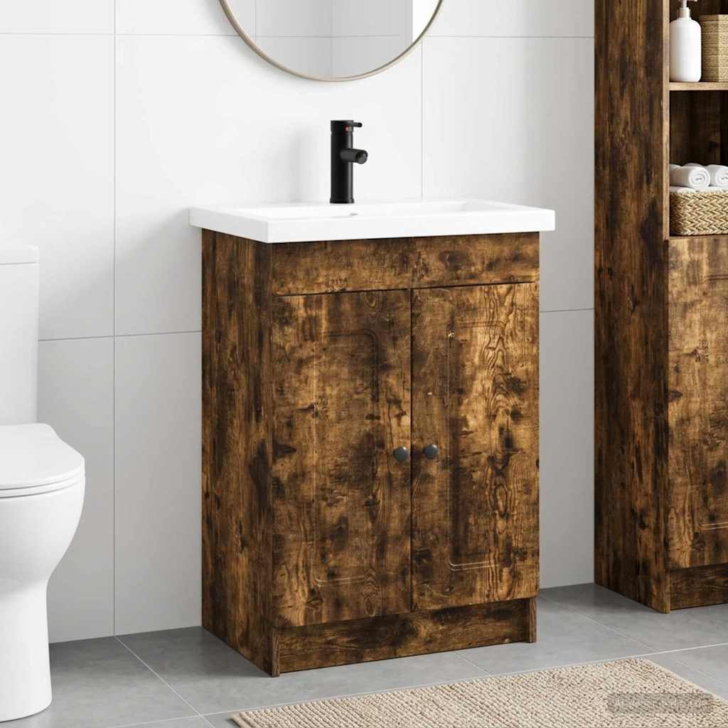 vidaXL Bathroom Furniture Set Smoked Oak 56 x 37.5 x 81 cm