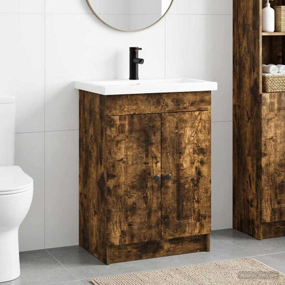 vidaXL Bathroom Furniture Set Smoked Oak 56 x 37.5 x 81 cm