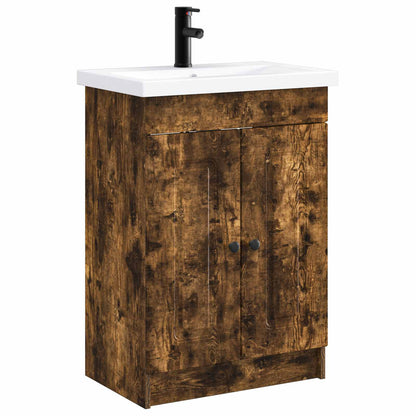 vidaXL Bathroom Furniture Set Smoked Oak 56 x 37.5 x 81 cm