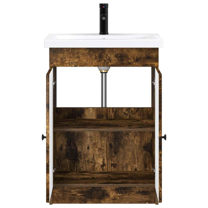vidaXL Bathroom Furniture Set Smoked Oak 56 x 37.5 x 81 cm