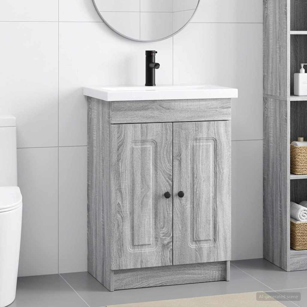 vidaXL Bathroom Furniture Set Grey Sonoma 56 x 37.5 x 81 cm