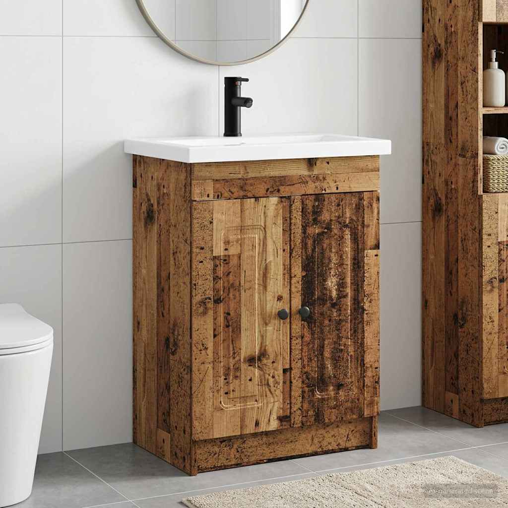 vidaXL Bathroom Furniture Set Old Wood 56 x 37.5 x 81 cm
