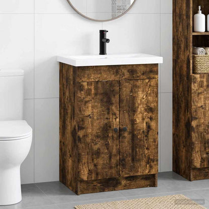 vidaXL Bathroom Furniture Set Smoked Oak 78.5 x 37.5 x 81 cm
