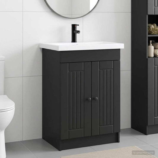 vidaXL Bathroom Furniture Set Black 56 x 37.5 x 81 cm Engineered Wood