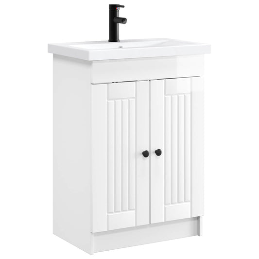 vidaXL Bathroom Furniture Set High Gloss White 56 x 37.5 x 81 cm