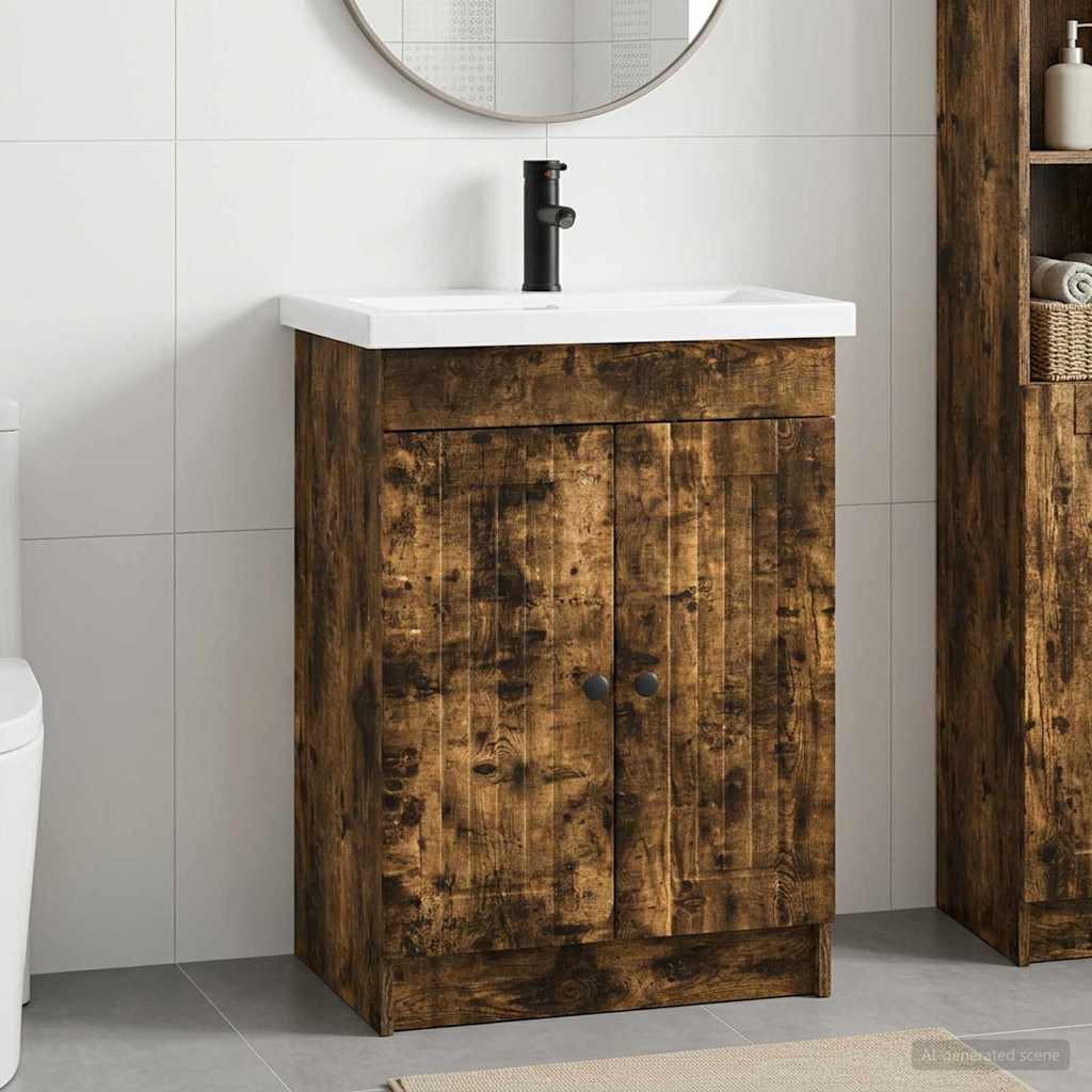 vidaXL Bathroom Furniture Set Smoked Oak 56 x 37.5 x 81 cm
