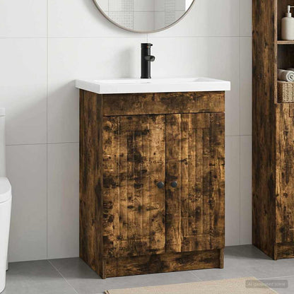 vidaXL Bathroom Furniture Set Smoked Oak 56 x 37.5 x 81 cm