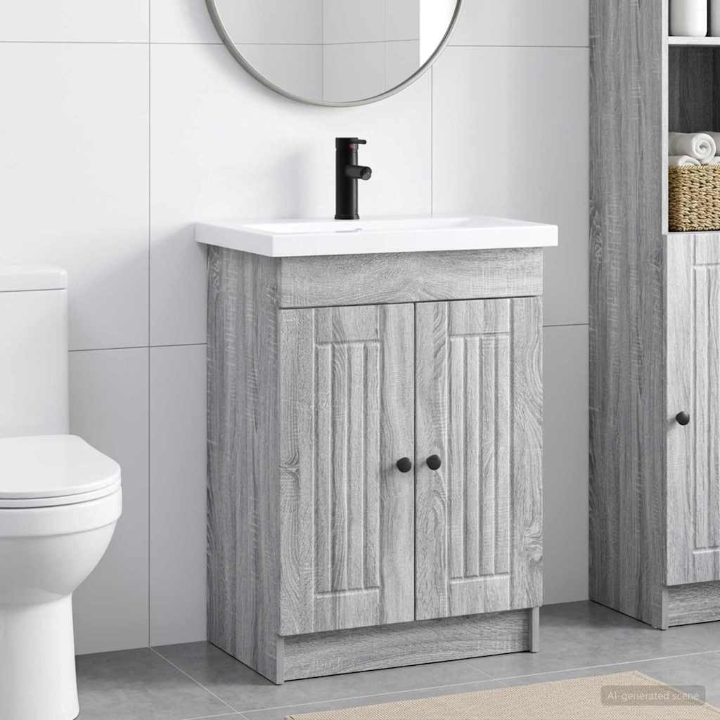 vidaXL Bathroom Furniture Set Grey Sonoma 56 x 37.5 x 81 cm
