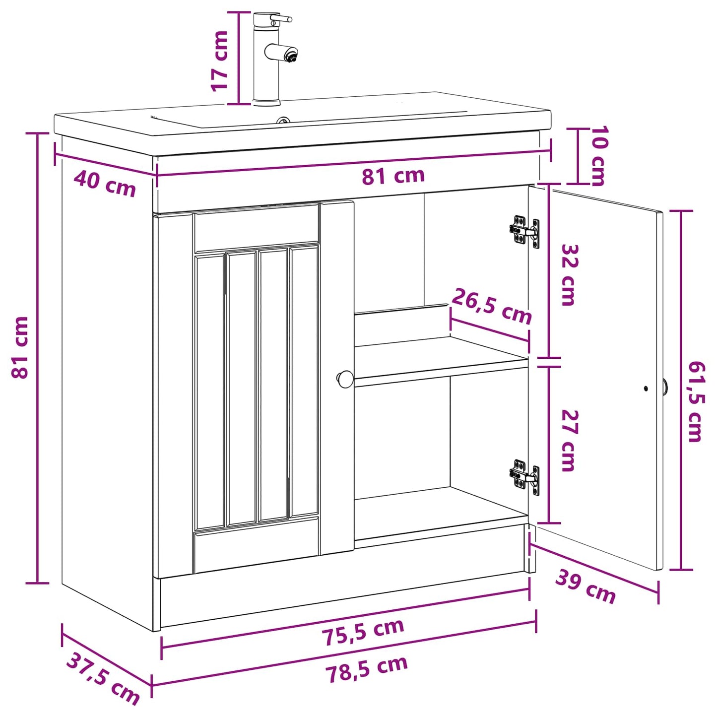 vidaXL Bathroom Furniture Set Concrete Grey 78.5 x 37.5 x 81 cm