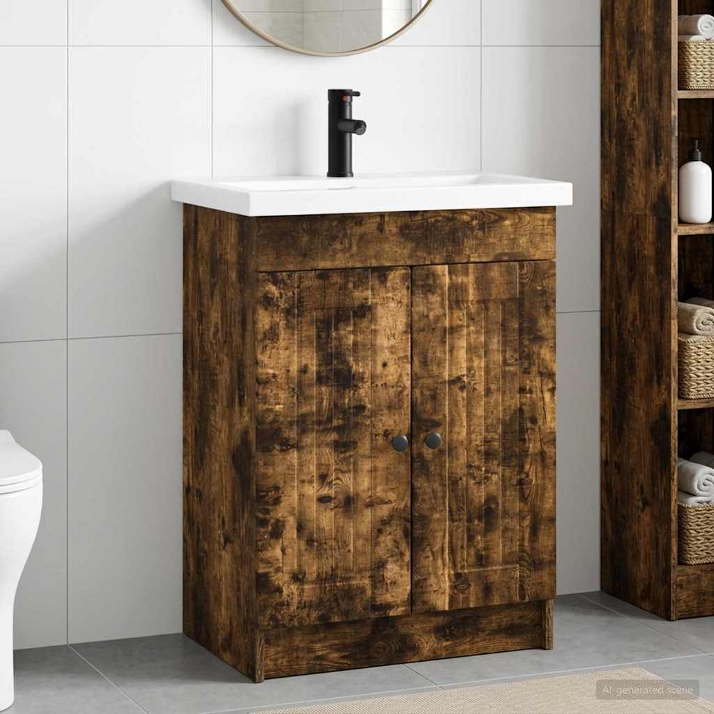 vidaXL Bathroom Furniture Set Smoked Oak 78.5 x 37.5 x 81 cm