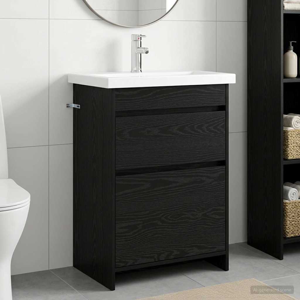 vidaXL Bathroom Furniture Set Black Oak 61 x 40 x 84.5 cm