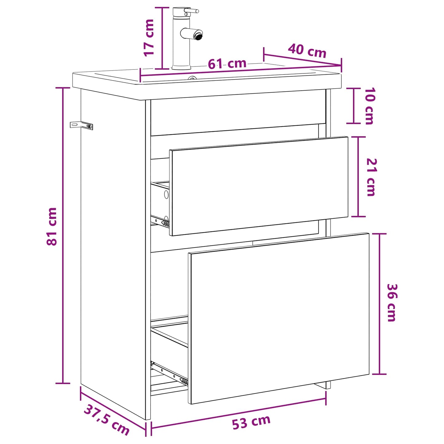 vidaXL Bathroom Furniture Set Black Oak 61 x 40 x 84.5 cm