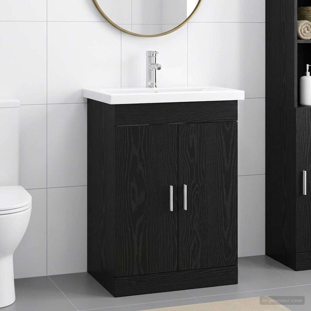 vidaXL Bathroom Furniture Set Black Oak 61 x 40 x 84.5 cm