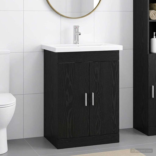vidaXL Bathroom Furniture Set Black Oak 61 x 40 x 84.5 cm