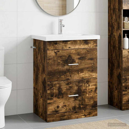 vidaXL Bathroom Furniture Set Smoked Oak 61 x 40 x 84.5 cm