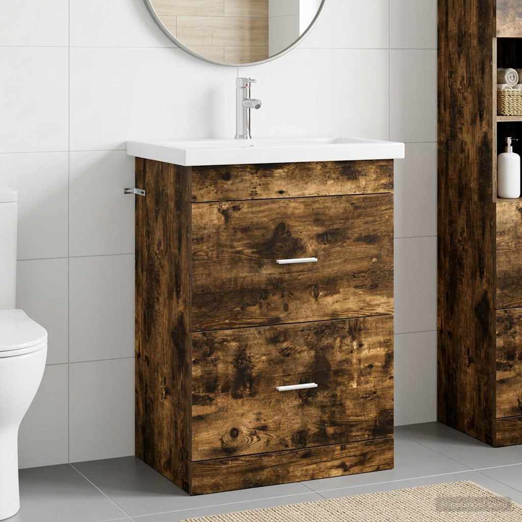 vidaXL Bathroom Furniture Set Smoked Oak 61 x 40 x 84.5 cm