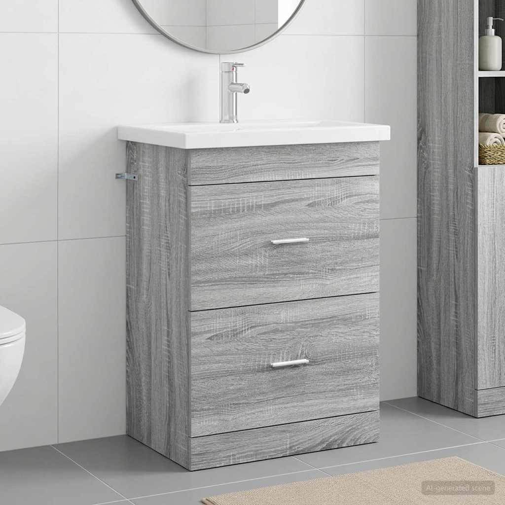 vidaXL Bathroom Furniture Set Grey Sonoma 61 x 40 x 84.5 cm