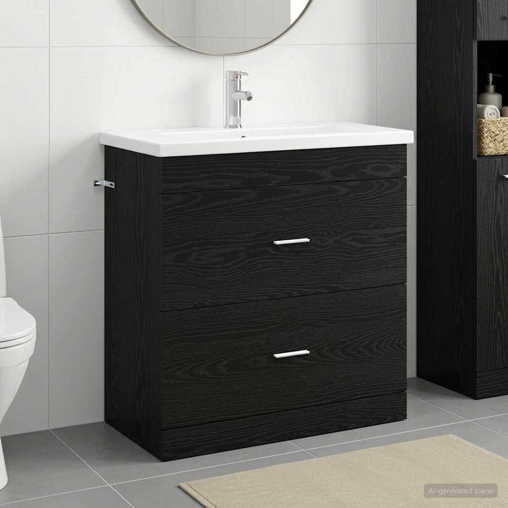 vidaXL Bathroom Furniture Set Black Oak 81 x 40 x 84.5 cm