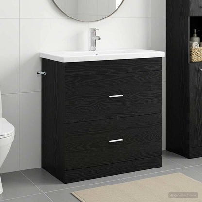 vidaXL Bathroom Furniture Set Black Oak 81 x 40 x 84.5 cm