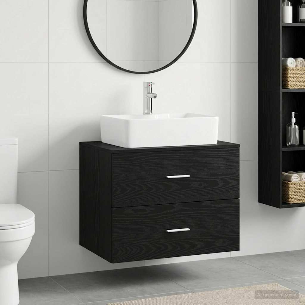 vidaXL Bathroom Furniture Set Black Oak Engineered Wood