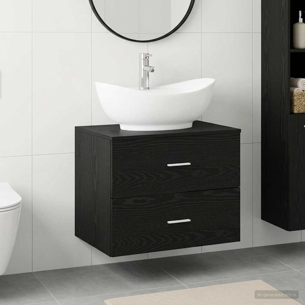 vidaXL Bathroom Furniture Set Black Oak Engineered Wood