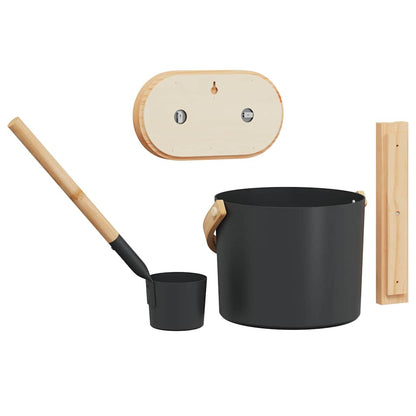 vidaXL Sauna Accessory Set 4 pcs Black Aluminium and Solid Pine Wood