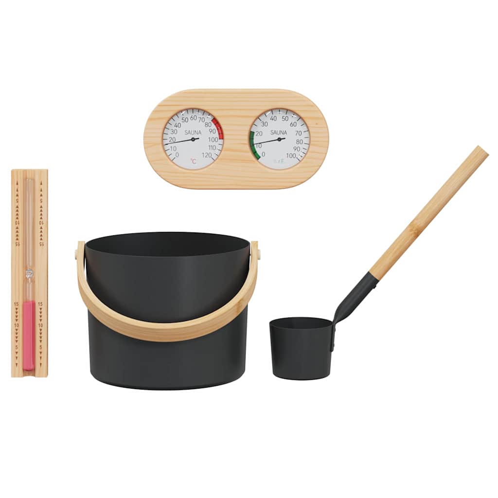 vidaXL Sauna Accessory Set 4 pcs Black Aluminium and Solid Pine Wood