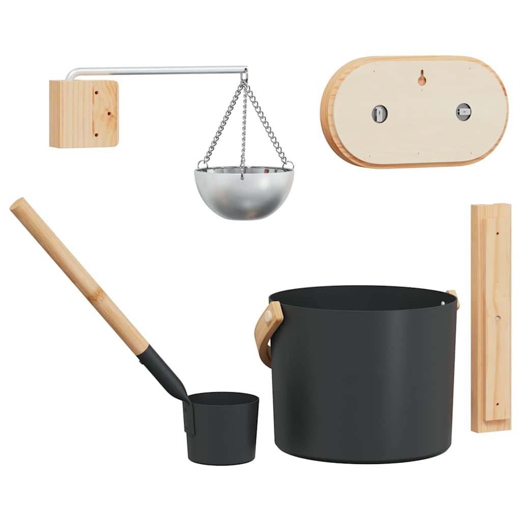 vidaXL Sauna Accessory Set 5 pcs Black Aluminium and Solid Pine Wood