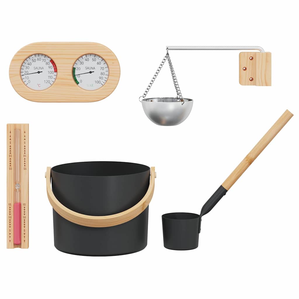 vidaXL Sauna Accessory Set 5 pcs Black Aluminium and Solid Pine Wood