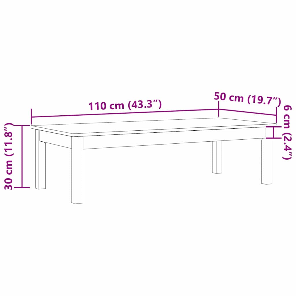 vidaXL Coffee Table Max Brown 110 x 50 x 30 cm Solid Pine Wood