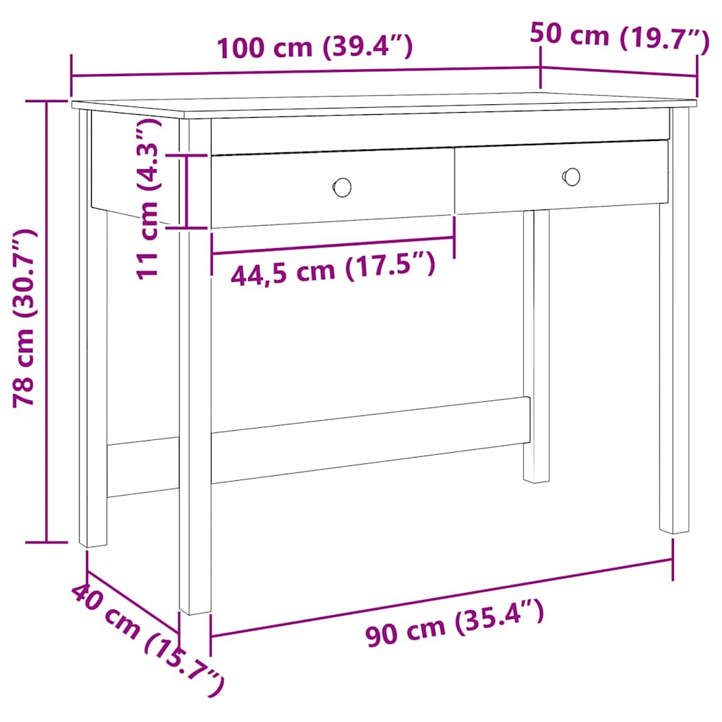 vidaXL Desk with Drawer Max Brown 100 x 50 x 78 cm Solid Pine Wood