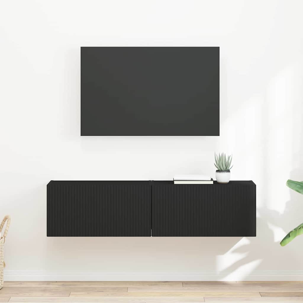 vidaXL TV Wall Cabinet 2 pcs Black 60 x 31 x 29.5 cm Engineered Wood