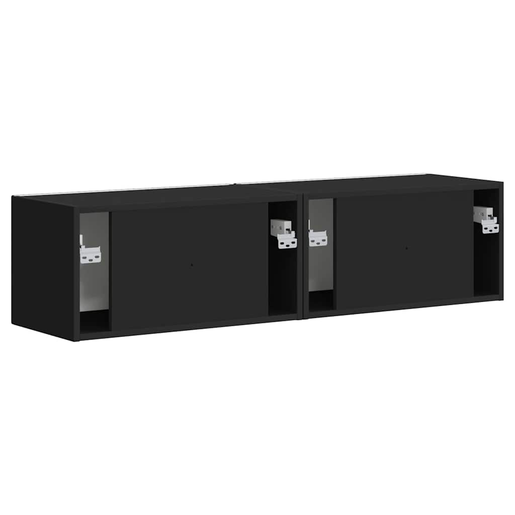 vidaXL TV Wall Cabinet 2 pcs Black 60 x 31 x 29.5 cm Engineered Wood
